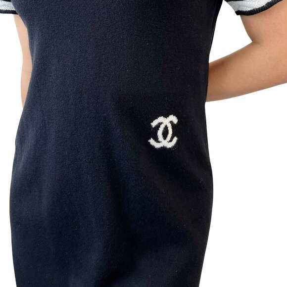 CHANEL Vintage 04A CC Logo Knit Dress One-piece #34 Black Cashmere [106433] - Picture 4 of 12
